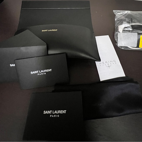 New Saint Laurent Round Sunglasses SLM42 Silver Grey Temple Logo YSL Case - Picture 5 of 13